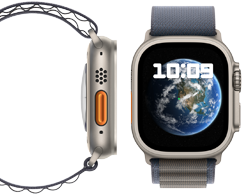Widok z przodu i boku na neutralny węglowo Apple Watch Ultra 2.