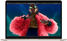 Ekran MacBooka Air pokazujący kolorowy obraz, by zademonstrować gamę kolorów i rozdzielczość wyświetlacza Liquid Retina