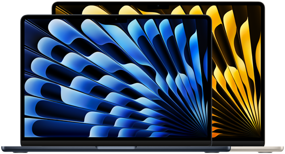 Widok z przodu na 13‑calowego i 15‑calowego MacBooka Air