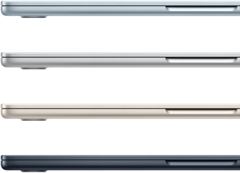 Pokazane bokiem cztery MacBooki Air w czterech różnych kolorach