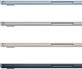 Pokazane bokiem cztery MacBooki Air w czterech różnych kolorach