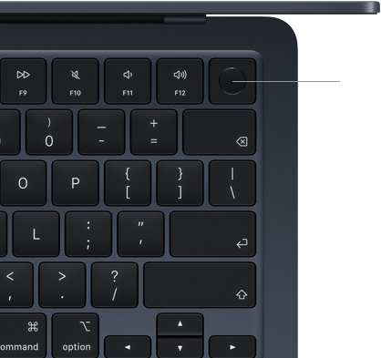 Klawiatura MacBooka Air, prawy górny róg, widać położenie przycisku Touch ID