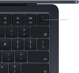 Klawiatura MacBooka Air, prawy górny róg, widać położenie przycisku Touch ID