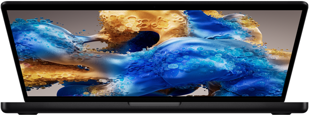 Lekko otwarty MacBook Pro z ekranem tętniącym kolorami