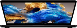 Lekko otwarty MacBook Pro z ekranem tętniącym kolorami