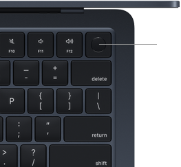 Czytnik Touch ID umieszczony w prawym górnym rogu klawiatury MacBooka Air