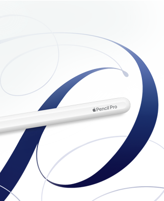 Apple Pencil Pro leży płasko obok odręcznych projektów, podkreślając zaawansowane funkcje do prac twórczych