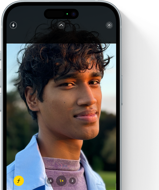 iPhone 15 z pokazanym trybem zdjęć portretowych