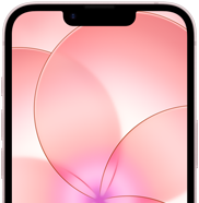 iPhone 17e, częściowo widoczny przód obudowy z warstwą Ceramic Shield 2, kolor jasnoróżowy, na ekranie tapeta z różowym kwiatem