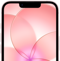 iPhone 17e, częściowo widoczny przód obudowy z warstwą Ceramic Shield 2, kolor jasnoróżowy, na ekranie tapeta z różowym kwiatem